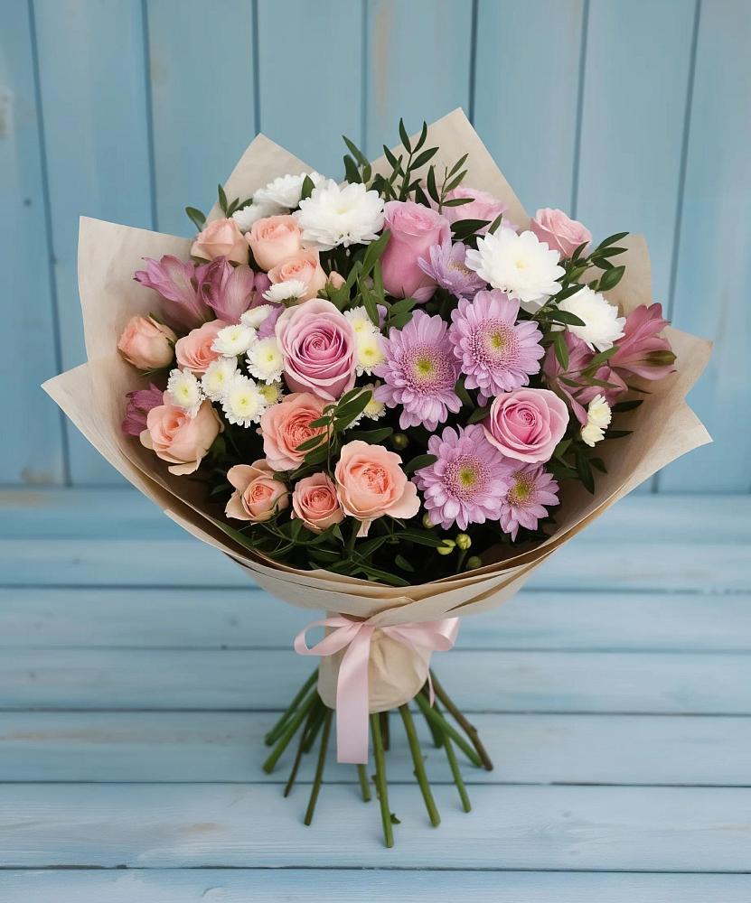 Букет цветов из: Хризантемы, Розы и Альстромерии в Истре Истринский район