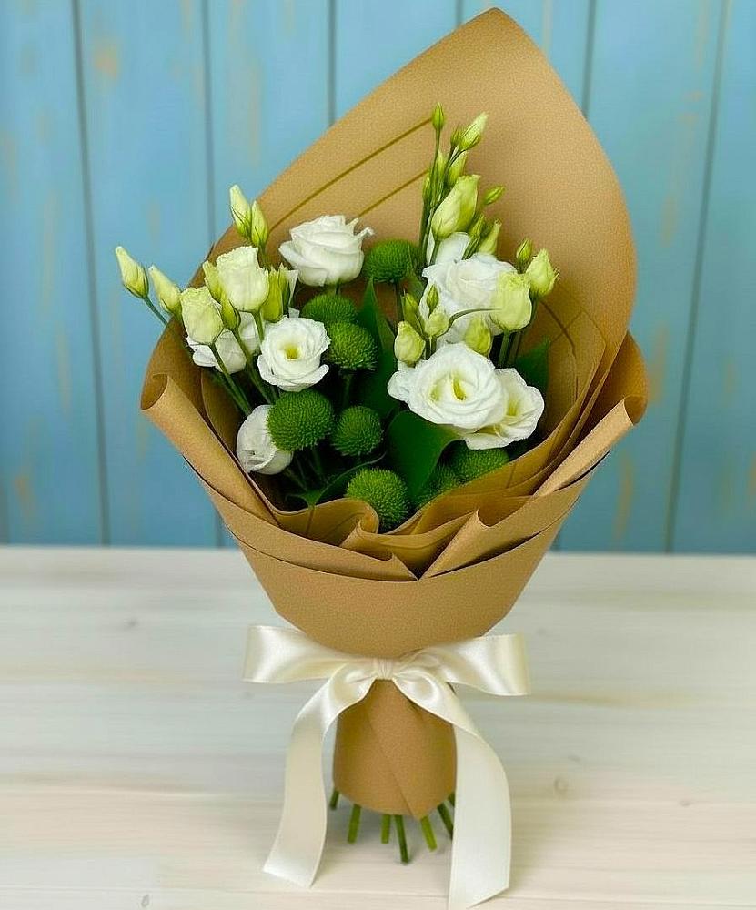 Букет цветов из: Хризантемы и Лизиантусы в Истре Истринский район