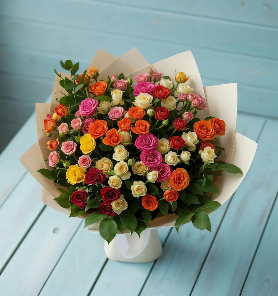 Букет Микс из разноцветных кустовых роз в Истре Истринский район
