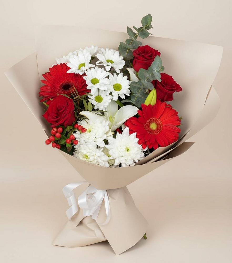 Букет цветов из: Розы, Хризантемы, Герберы и Лилии в Истре Истринский район