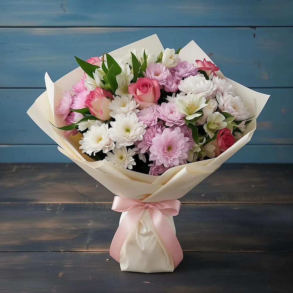 Букет цветов из: Хризантемы, Альстромерии и Розы в Истре Истринский район